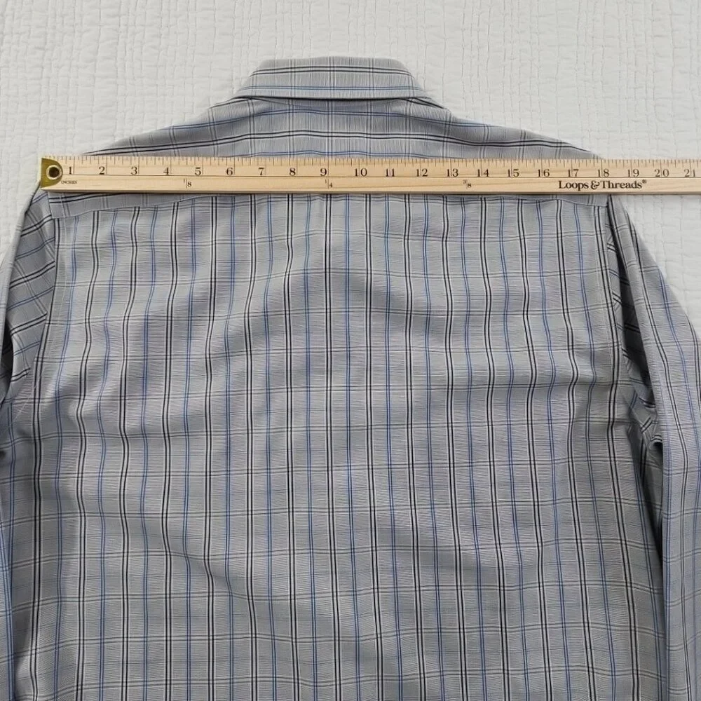 Banana Republic Non-Iron Shirt‎ Men's M Gray Blue Check Slim Fit EUC Long Sleeve